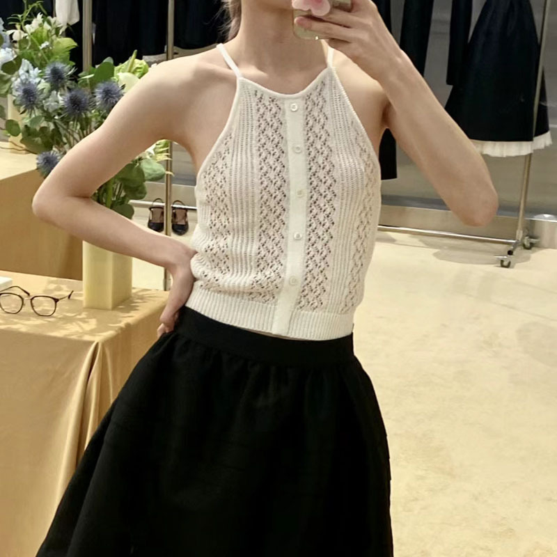 Τοπ βάσης από πλέξη με halter λαιμό, στενή γραμμή, μονόχρωμο βαμβακερό μείγμα, 30-50% περιεκτικότητα σε βαμβάκι, για γυναίκες