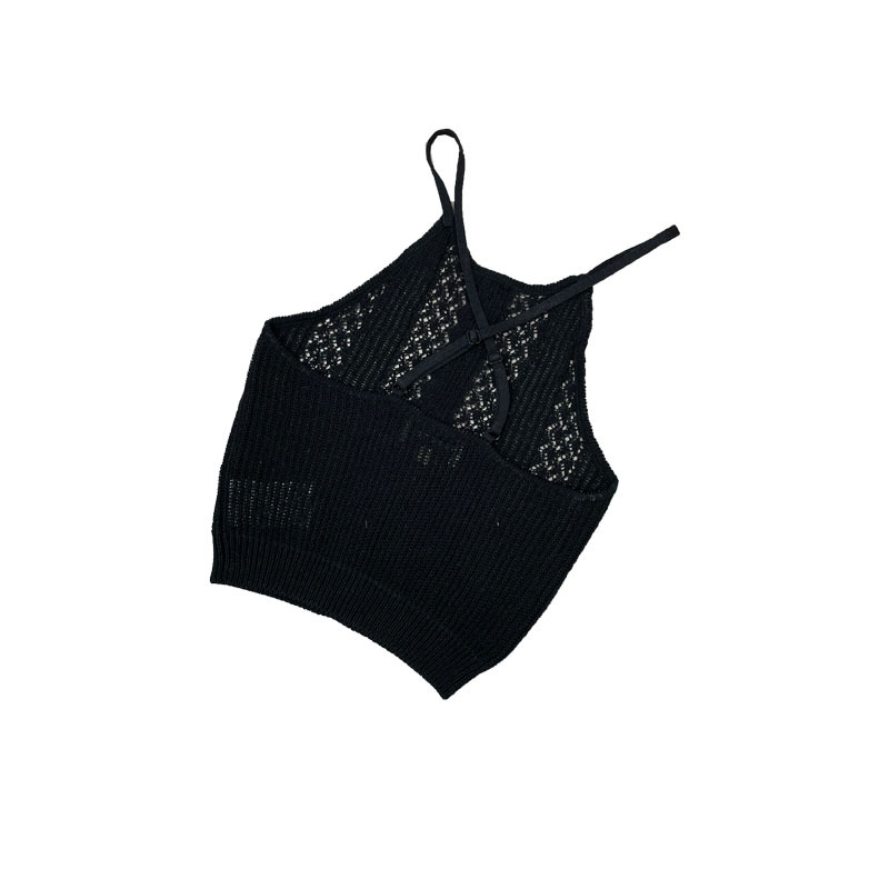 Τοπ βάσης από πλέξη με halter λαιμό, στενή γραμμή, μονόχρωμο βαμβακερό μείγμα, 30-50% περιεκτικότητα σε βαμβάκι, για γυναίκες