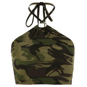 Camisola od mliječne svile s maskirnim uzorkom, halter, leđa gole, bez rukava (Materijal: Milk Silk; Uzorak: Camouflage; Stil: Halter)