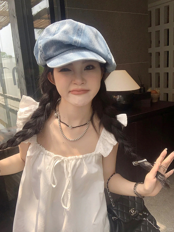 Pamuk majica-top slobodnog kroja s detaljem mašne, silueta baby-doll bluze, naramenice nisu uklonjive, stil Korean-Japanese Leisure, srednja duljina 50–65 cm