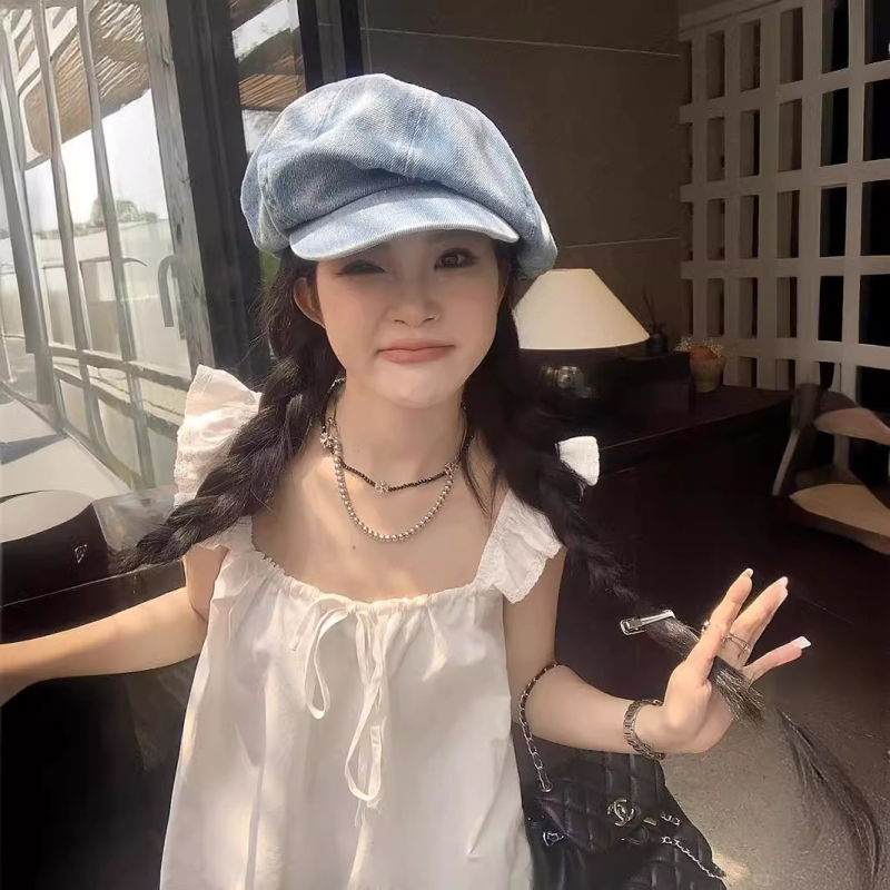 Pamuk majica-top slobodnog kroja s detaljem mašne, silueta baby-doll bluze, naramenice nisu uklonjive, stil Korean-Japanese Leisure, srednja duljina 50–65 cm