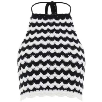 Ženski halter top bez leđa, sling stil, uski kroj, karirani uzorak, tkanina od pamuk-poliester smjese
