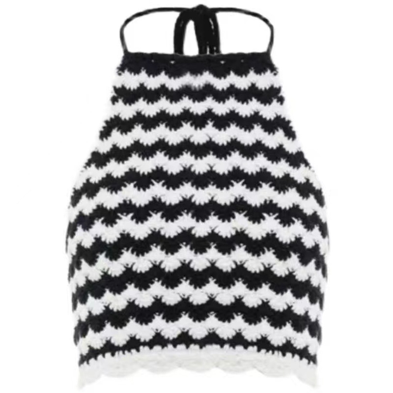 Ženski halter top bez leđa, sling stil, uski kroj, karirani uzorak, tkanina od pamuk-poliester smjese