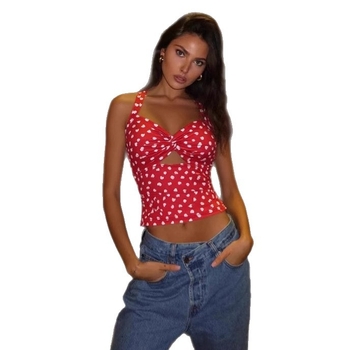 Halter-neck kamizola s 3D uzorkom, uski kroj, kratka duljina (≤40 cm), poliester s elastanom, proljeće 2025