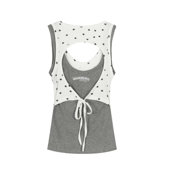 Ženski camisole top s karikaturnim uzorkom, lažni dvodijelni dizajn, udoban kroj, duljina 50–65 cm, pamuk 50–70%, mikroelastičnost