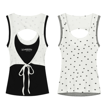 Ženski camisole top s karikaturnim uzorkom, lažni dvodijelni dizajn, udoban kroj, duljina 50–65 cm, pamuk 50–70%, mikroelastičnost