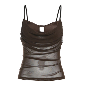 Női camisole felső hálós hátsó résszel, spagetti pántokkal, karcsú szabású, poliészter-elasztán keverék, tavasz 2025