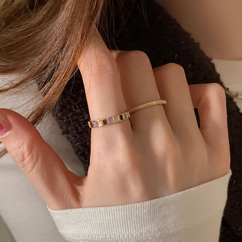 RONERAI Inel deschis cu accent perlă picurată – metal, placare electrochimică, stil geometric, pentru femei