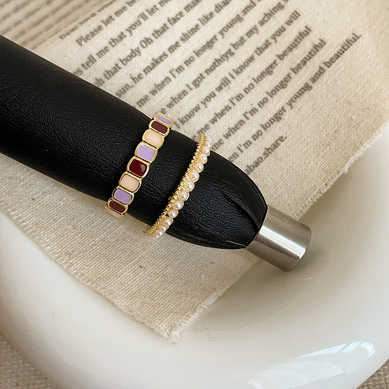 RONERAI Inel deschis cu accent perlă picurată – metal, placare electrochimică, stil geometric, pentru femei