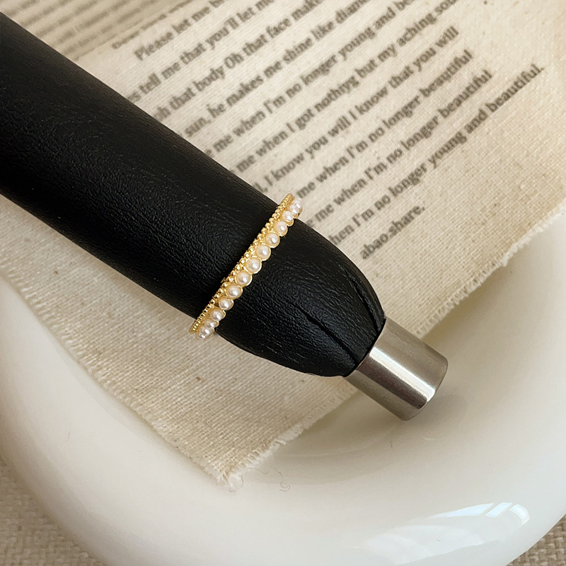 RONERAI Inel deschis cu accent perlă picurată – metal, placare electrochimică, stil geometric, pentru femei