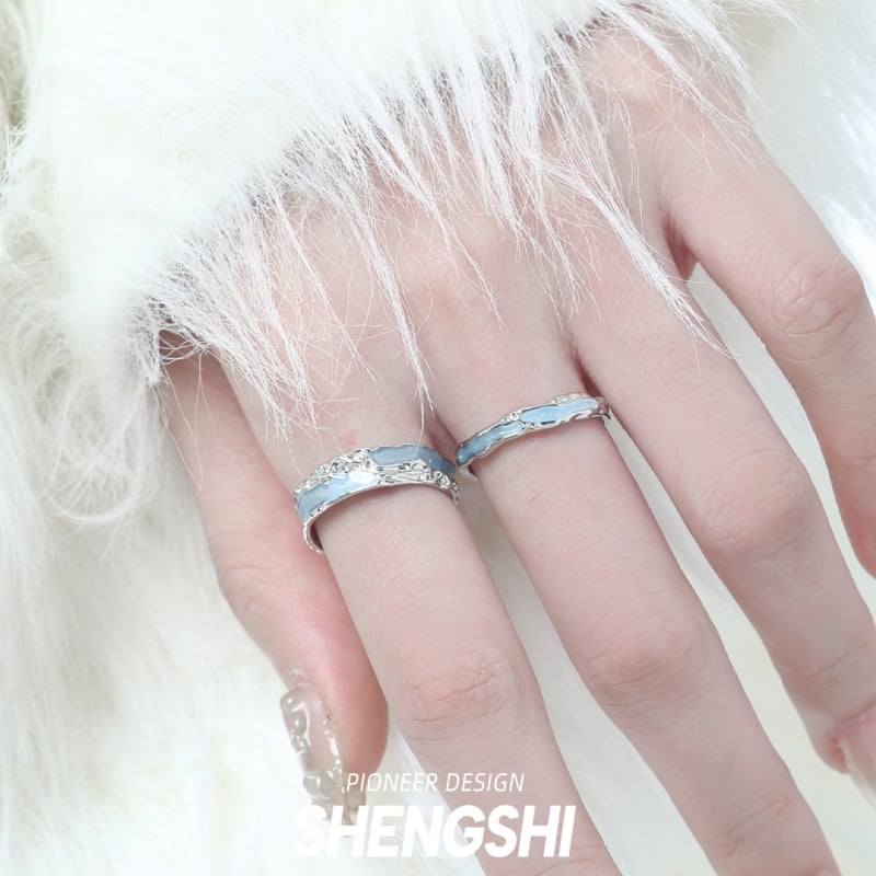 Rézből készült páros gyűrű, epoxid textúra, hullám- és geometriai mintázat, elektroplatált felület.