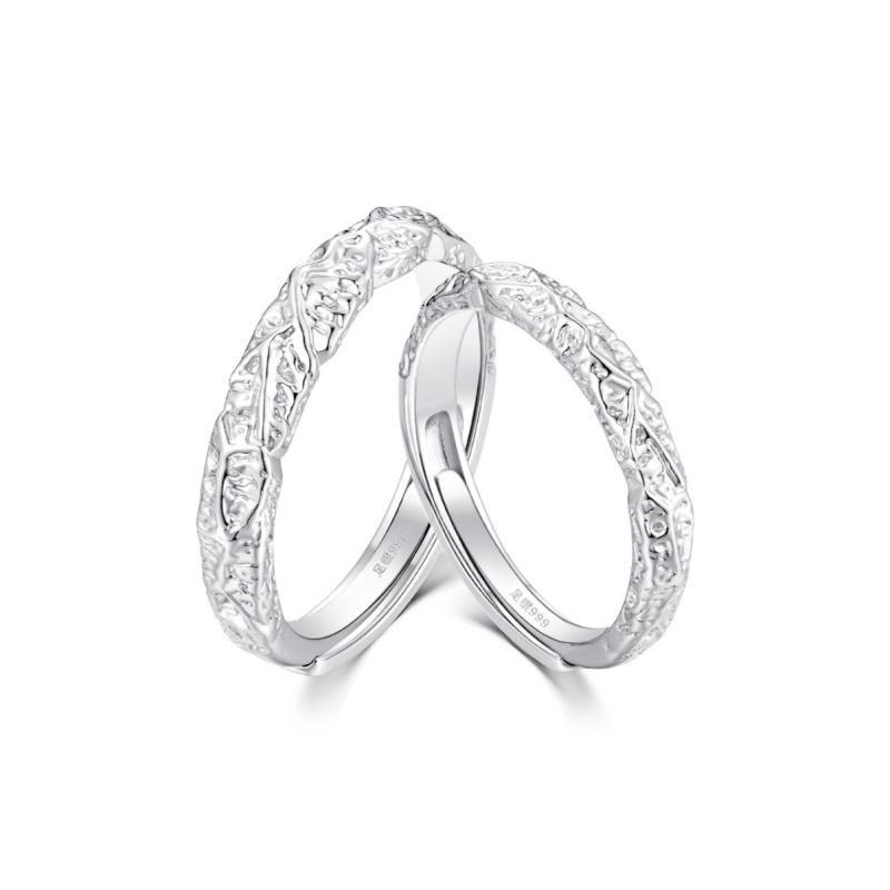 Inel unisex de cuplu din argint S999 – Textură lavă, deschidere reglabilă, formă geometrică