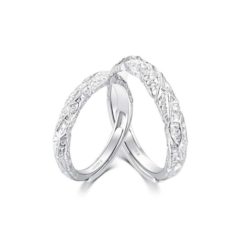 Inel unisex de cuplu din argint S999 – Textură lavă, deschidere reglabilă, formă geometrică