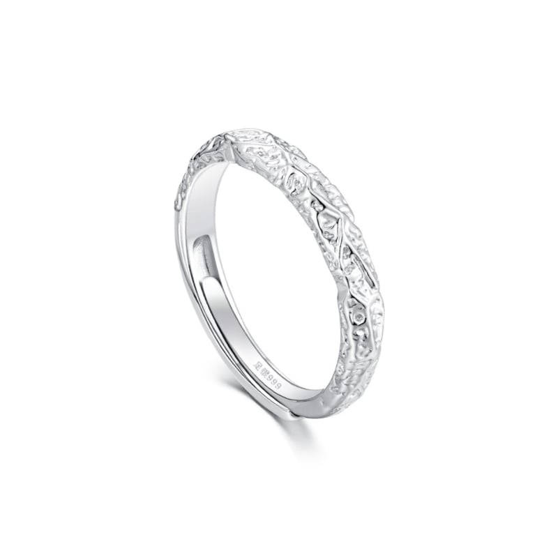 Inel unisex de cuplu din argint S999 – Textură lavă, deschidere reglabilă, formă geometrică