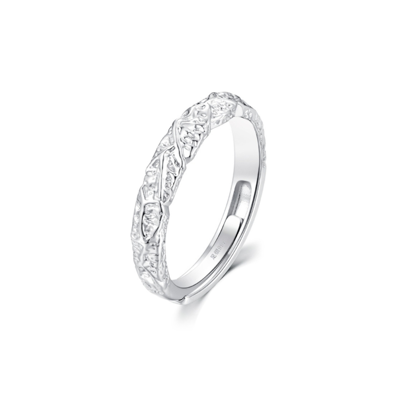 Inel unisex de cuplu din argint S999 – Textură lavă, deschidere reglabilă, formă geometrică