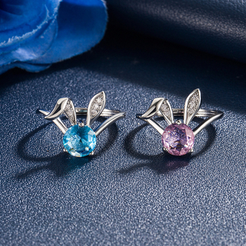 Yaoting réz nyitott gyűrű cirkónia nyuszival — geometriai állat motívum, elektroplakálás, női stílus