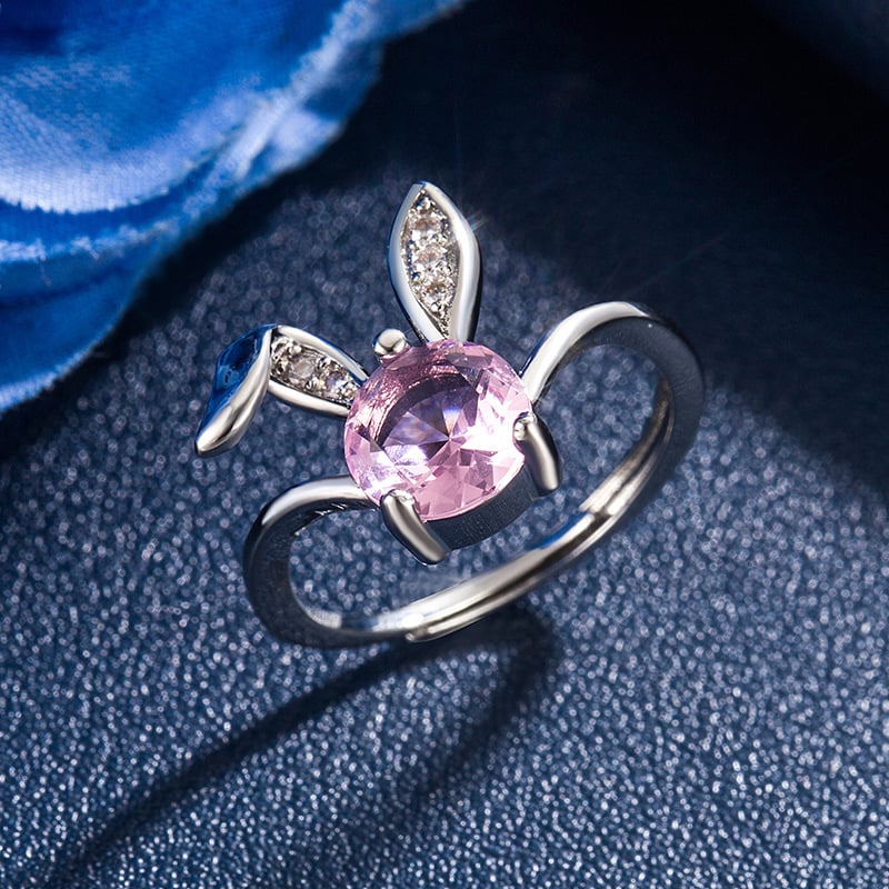 Yaoting réz nyitott gyűrű cirkónia nyuszival — geometriai állat motívum, elektroplakálás, női stílus