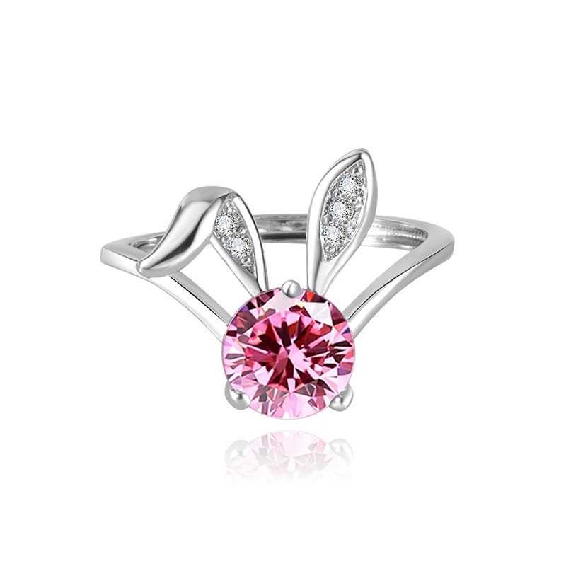 Yaoting réz nyitott gyűrű cirkónia nyuszival — geometriai állat motívum, elektroplakálás, női stílus