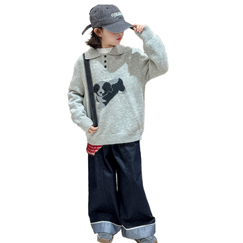 Dječji zimski pleteni pulover za djevojčice s animacijskim uzorkom, mješavina najlona, meko obrađena tkanina, dugi rukav, za uzrast 8+ godina