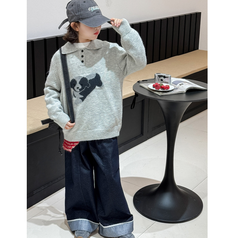 Dječji zimski pleteni pulover za djevojčice s animacijskim uzorkom, mješavina najlona, meko obrađena tkanina, dugi rukav, za uzrast 8+ godina