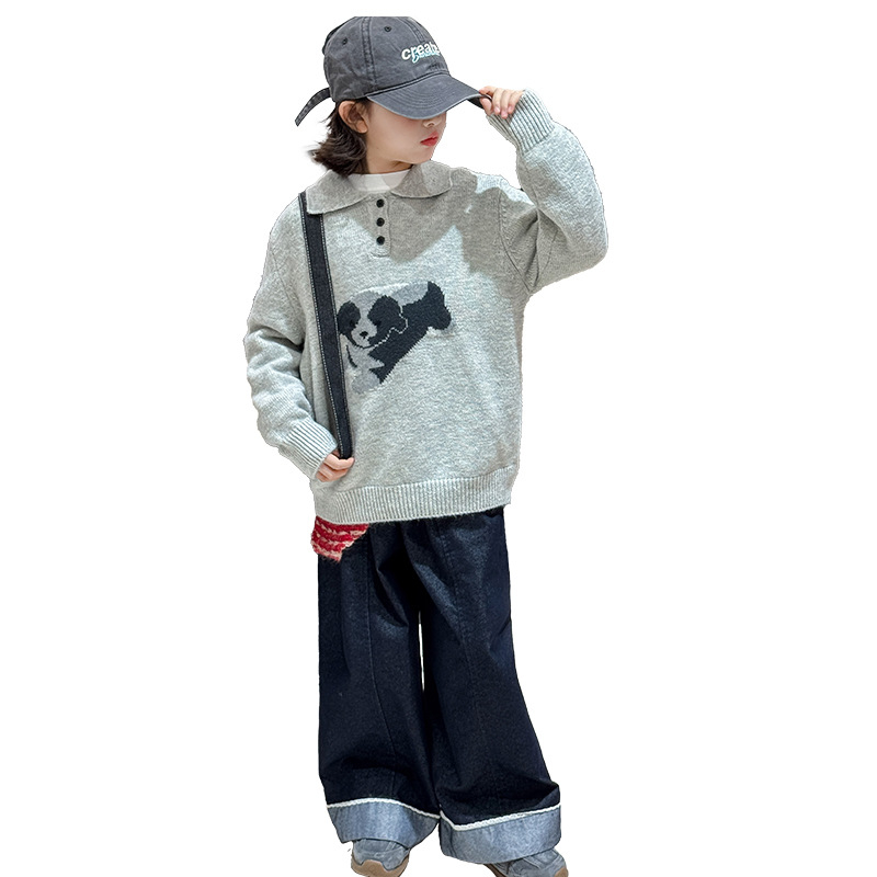 Dječji zimski pleteni pulover za djevojčice s animacijskim uzorkom, mješavina najlona, meko obrađena tkanina, dugi rukav, za uzrast 8+ godina