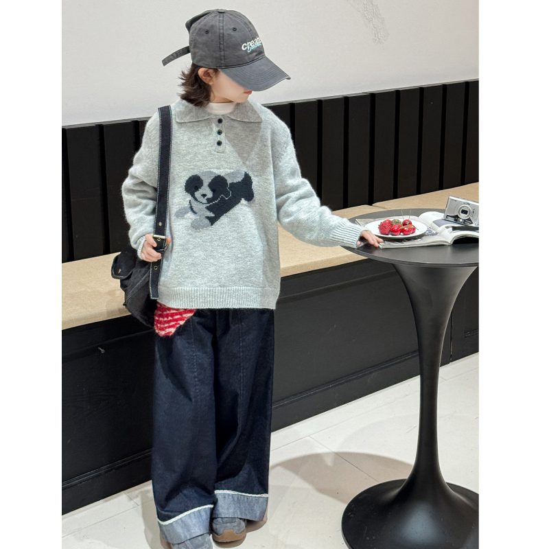 Dječji zimski pleteni pulover za djevojčice s animacijskim uzorkom, mješavina najlona, meko obrađena tkanina, dugi rukav, za uzrast 8+ godina