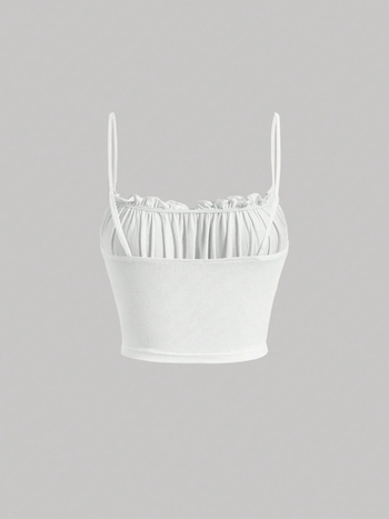 Ženski bezrukavni camisole top - uski kroj, kratka duljina 40-50 cm, milk silk tkanina, poliester 95%+, ljeto 2025