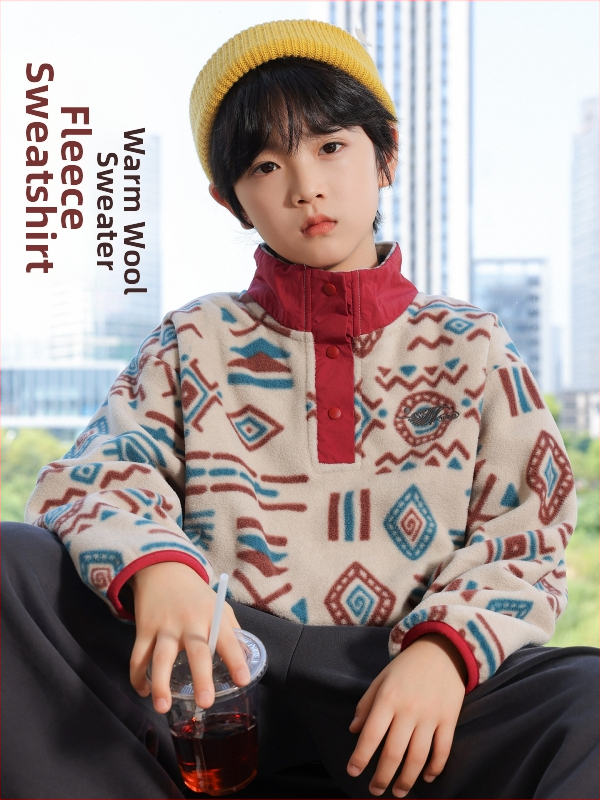 Hanorac pentru copii din fleece, cu guler înalt și fermoar parțial, mâneci lungi, 100% poliester