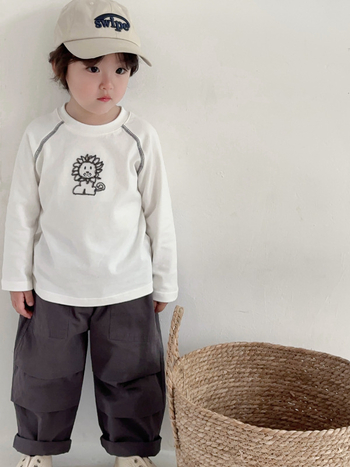Dječja pamučna majica s dugim rukavima, unisex, okrugli izrez, 100% pamuk, broderija lava, odvlačenje vlage, za uzrast 1-3 godine