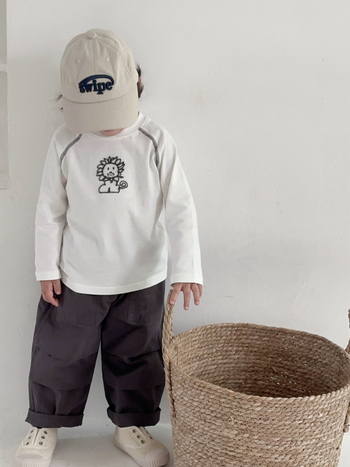Dječja pamučna majica s dugim rukavima, unisex, okrugli izrez, 100% pamuk, broderija lava, odvlačenje vlage, za uzrast 1-3 godine