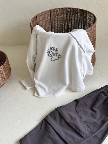 Dječja pamučna majica s dugim rukavima, unisex, okrugli izrez, 100% pamuk, broderija lava, odvlačenje vlage, za uzrast 1-3 godine