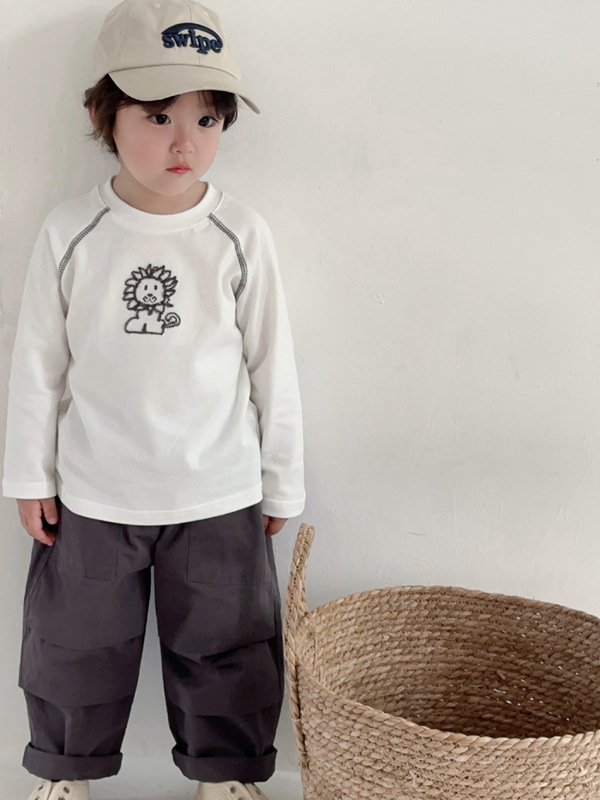 Dječja pamučna majica s dugim rukavima, unisex, okrugli izrez, 100% pamuk, broderija lava, odvlačenje vlage, za uzrast 1-3 godine