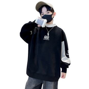 Dječja dukserica s flisom iznutra, okrugli izrez, dugi rukav, bez kapucje, pamuk, uzorci: slova i kamuflaža