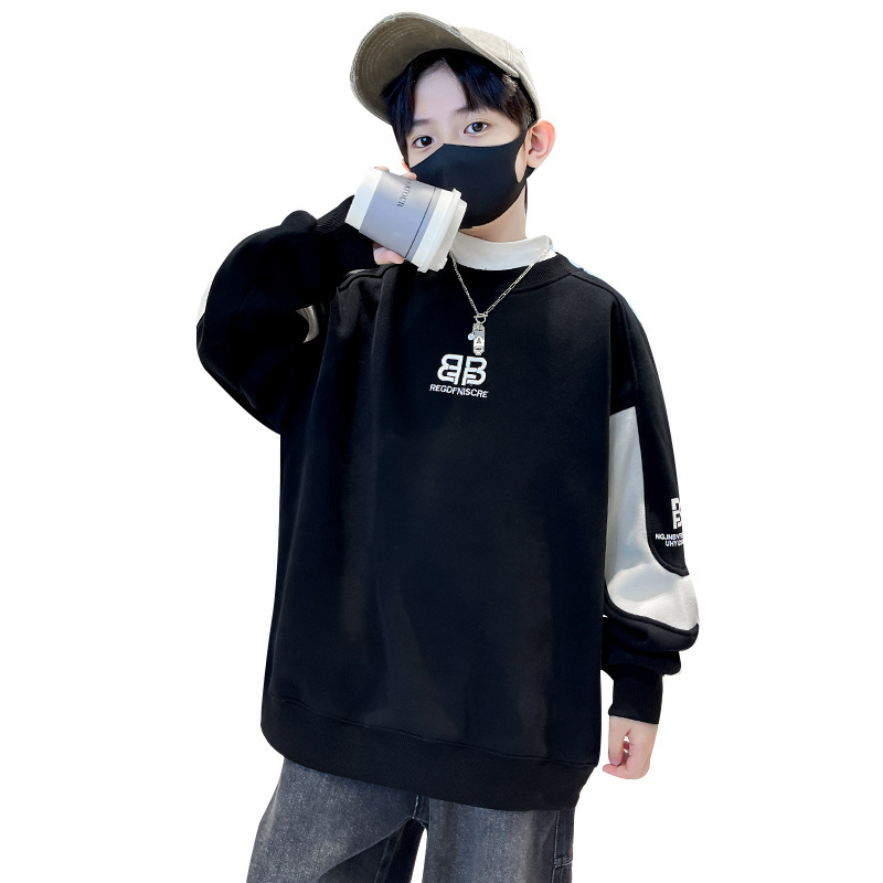 Dječja dukserica s flisom iznutra, okrugli izrez, dugi rukav, bez kapucje, pamuk, uzorci: slova i kamuflaža