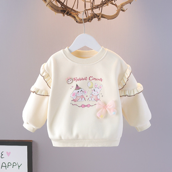 Mikina pre dievčatá DJW, jeseň-zima 2025, fleecová vnútorná vrstva, bavlnený základný materiál, zvierací vzor, dlhé rukávy, hrubý materiál