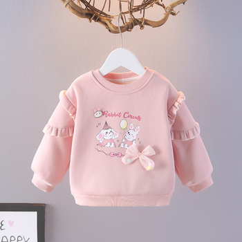 Mikina pre dievčatá DJW, jeseň-zima 2025, fleecová vnútorná vrstva, bavlnený základný materiál, zvierací vzor, dlhé rukávy, hrubý materiál