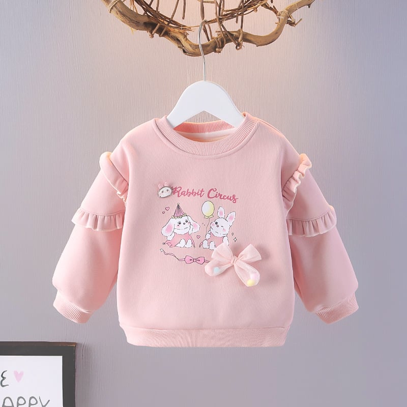 Mikina pre dievčatá DJW, jeseň-zima 2025, fleecová vnútorná vrstva, bavlnený základný materiál, zvierací vzor, dlhé rukávy, hrubý materiál