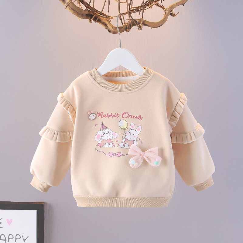 Mikina pre dievčatá DJW, jeseň-zima 2025, fleecová vnútorná vrstva, bavlnený základný materiál, zvierací vzor, dlhé rukávy, hrubý materiál