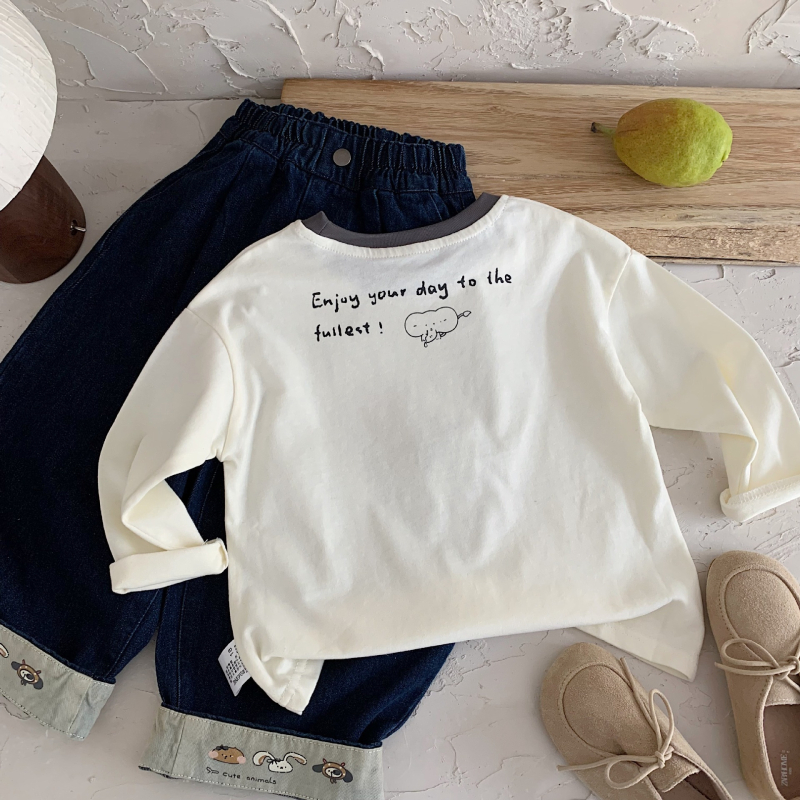 Dječja majica s dugim rukavima, 100% pamuk, unisex, okrugli izrez, karikatura uzorak, UV zaštita, za uzrast 3–8 godina, zima