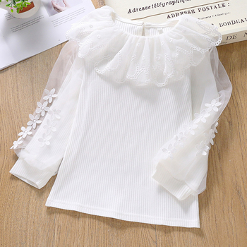 Dječja pamuk bluza s dugim rukavima, prugasti uzorak, čipkasti detalji, korejski stil