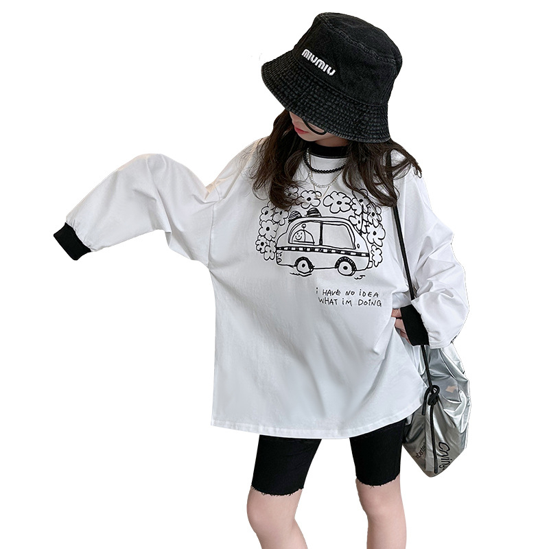 Dječja pamuk T-shirt s dugim rukavima, korejskog stila, otisak karikature, za djecu iznad 8 godina, 85% pamuka