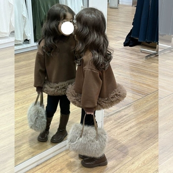 Gyermekeknek koreai stílusú pulóver hálózati csipkével és fleece-béléssel, ujjatlan (puha kötött anyag; nyúl szőr keverék 30–50%; ujjatlan; tavasz 2025)