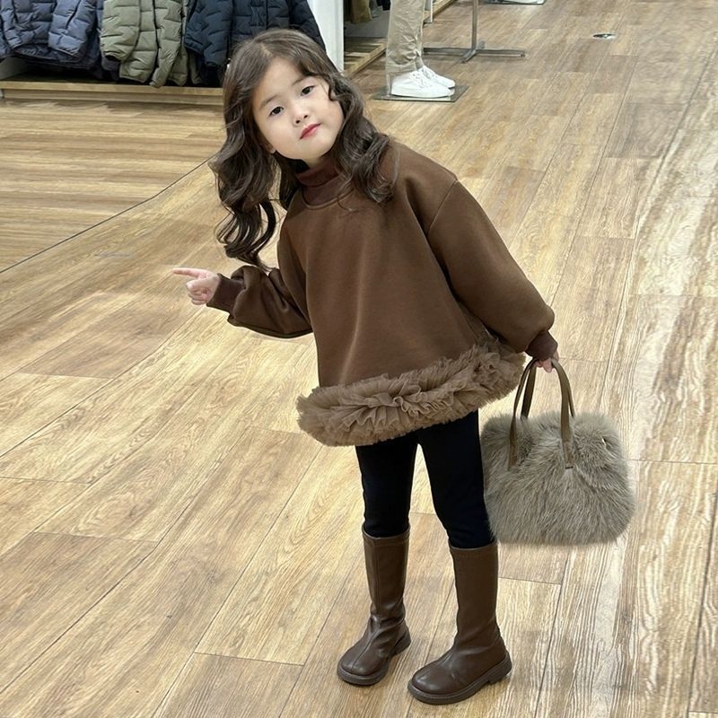 Gyermekeknek koreai stílusú pulóver hálózati csipkével és fleece-béléssel, ujjatlan (puha kötött anyag; nyúl szőr keverék 30–50%; ujjatlan; tavasz 2025)