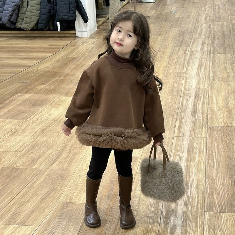 Gyermekeknek koreai stílusú pulóver hálózati csipkével és fleece-béléssel, ujjatlan (puha kötött anyag; nyúl szőr keverék 30–50%; ujjatlan; tavasz 2025)