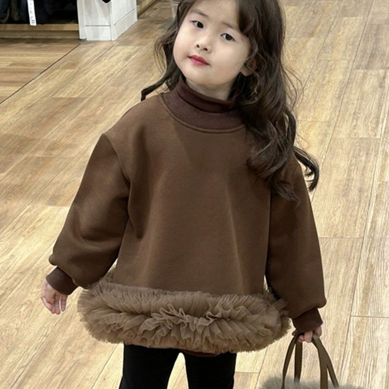 Gyermekeknek koreai stílusú pulóver hálózati csipkével és fleece-béléssel, ujjatlan (puha kötött anyag; nyúl szőr keverék 30–50%; ujjatlan; tavasz 2025)