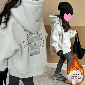 Dievčenská fleecová mikina s kapucňou, hrubá zimná mikina s dlhými rukávmi a vzorom s písmenami