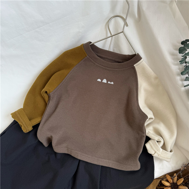 Dječje raglan rukave od pamuka sa suede efektom, korejskog stila, unisex, 1–3 godine, jesen 2025