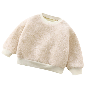 Детска флисова подплатена блуза с дълъг ръкав, унисекс, кръгло деколте, зимна