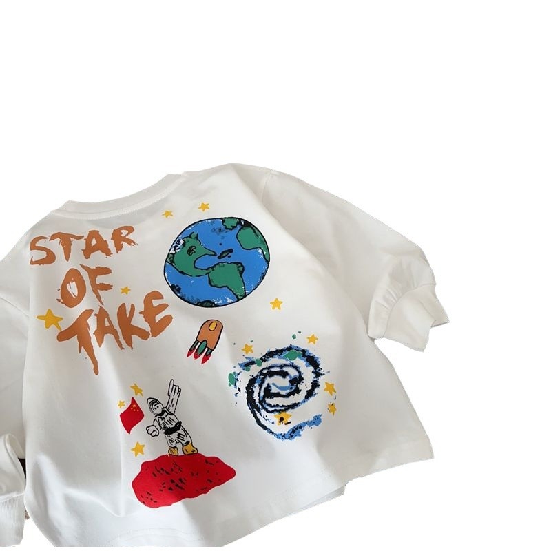 Dječja pamuk majica s dugim rukavima, all-over print, casual unisex, 95% pamuk, uzrast 3-8 godina, jesen 2025