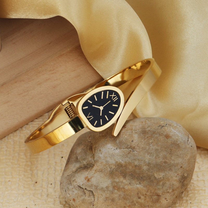 Brățară-ceas vintage cu formă de șarpe și cadran oval; oțel inoxidabil; electroplacare; Primăvara 2025; Greutate 20 g